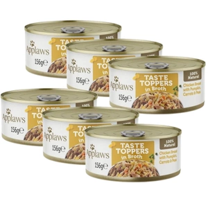 Applaws Geschmack Toppers Natural  Hundenassfutter Huhn mit Kürbis, Karotten und Erbsen in Brühe 6x156g Dose