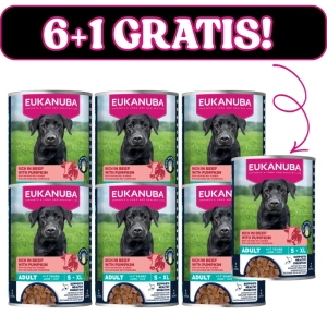 EUKANUBA Nassfutter für ausgewachsene Hunde, reich an Rindfleisch und Kürbis 6x400g + 400g Gratis