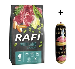 DOLINA NOTECI Rafi Junior Trockenfutter für Hund - mit Lamm 10kg + Hektor Premium Hundefutter Riegel mit Geflügel 900g