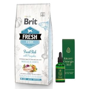 Brit Fresh Fish & Pumpkin Adult Large Muscles & Joints 12kg + LAB-V Omega 3 und 6 50ml