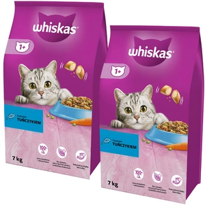 WHISKAS Adult 2x7 kg - Trockenfutter für ausgewachsene Katzen, mit leckerem Thunfisch