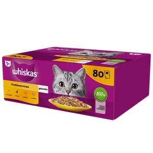 WHISKAS Adult Beutel 80 x 85 g Geflügelstückchen - Nassfutter für ausgewachsene Katzen in Gelee (Stückchen mit: Huhn, Ente, Geflügel, Pute)