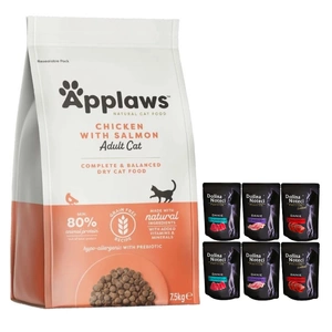 Applaws Adult Huhn mit Extra Lachs Katzentrockenfutter 7.5kg + Dolina Noteci Premium MIX 6x85g