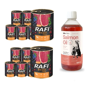 DOLINA NOTECI RAFI, Ente 12x800g + LAB V Lachsöl für Hunde und Katzen 1000ml