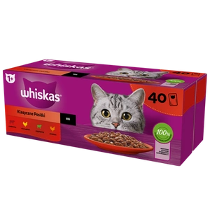 WHISKAS Adult Sachets 40 x 85 g Classic Meals - Nassfutter für ausgewachsene Katzen, in Sauce (Schnitte mit: Rind, Huhn, Lamm, Geflügel)