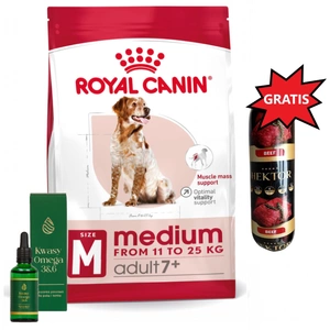 ROYAL CANIN Medium Adult 7+ 15kg & LAB-V Omega 3 und 6 + Hektor 900g GRATIS!