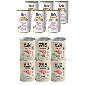 BRIT MONO PROTEIN RABBIT 6x400g + Wild Farm Pate Pork 6x400g glutenfreies Hundefutter
