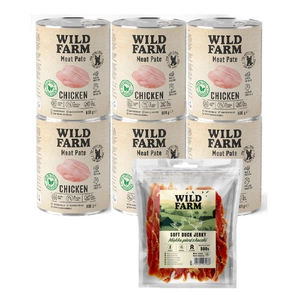 WILD FARM Pastete Huhn 6x800g glutenfreies Hundefutter + WILD FARM weiche Entenbrust 500g