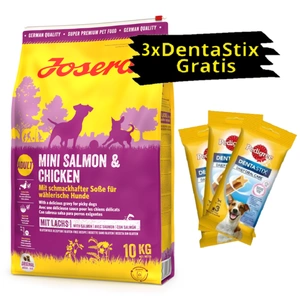 JOSERA Mini Lachs & Huhn 10kg + 3x PEDIGREE DentaStix GRATIS!