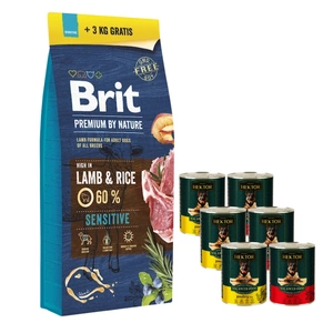 BRIT Premium By Nature Sensitive Lamb 15kg+3kg + Hektor 6x1240g Rindfleisch-Geflügel