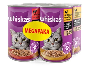 WHISKAS Adult DOSEN 4X400G – Nassfutter für Katzen in Soße (2x MIT HÜHNCHEN, 2x MIT RIND)