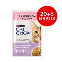 CAT CHOW Sensitive Katzenfutter mit Lachs und Zucchini in Sauce 85g - 20 GRÖSSEN + 6 GRATIS !!!