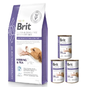 BRIT GF Tiernahrung Hund Magen-Darm-Fettarm 12kg + BRIT GF Veterinary Diets Dog Gastrointestinal Low Fat 3x400g