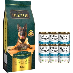 HEKTOR BALANCED Erwachsene 15kg + Dolina Noteci Premium Forelle 6x400g