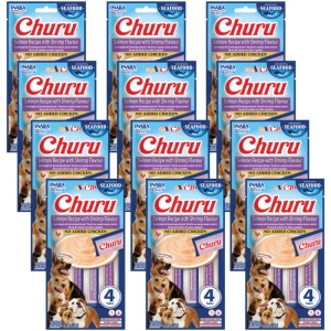 INABA Dog Churu (auf Fischbasis) Lachs, Garnele 12x(4x14g)