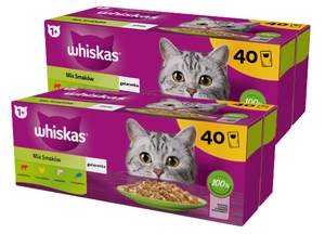 WHISKAS Adult Sachets 80 x 85 g Gemischte Geschmacksrichtungen - Nassfutter für ausgewachsene Katzen in Gelee (Schnitte mit: Rind, Huhn, Lachs, Thunfisch)
