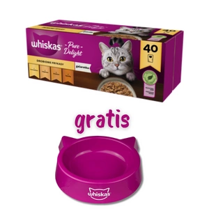 WHISKAS Adult Sachets 40 x 85 g Geflügelfrikadellen - Nassfutter für ausgewachsene Katzen, in Gelee (Stücke mit: Huhn, Pute, Geflügel, Ente) + KATZENNAPF GRATIS!!