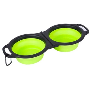 NUXIE® Doppelter faltbarer Reisenapf für Hund Katze Wasser Futter Karabiner 2x 350ml