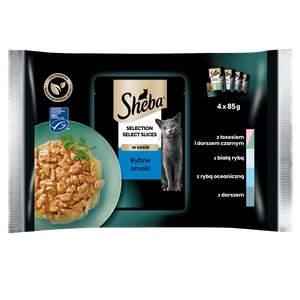 SHEBA Beutel 4x85g Selection in Sauce Fischgeschmacksrichtungen - Katzennassfutter in Sauce (mit Weißfisch, Lachs, Kabeljau, Thunfisch)