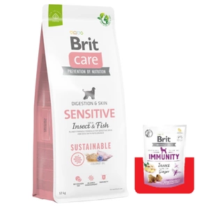 BRIT CARE Sustainable Sensitive Insect & Fish 12kg + Brit Care Snack Immunity 150g