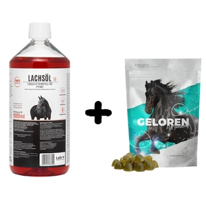 LAB-V Lachsöl für Pferde 1000ml + GELOREN HA Gelenkunterstützungsgel für Pferde 450G