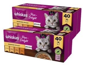 WHISKAS Adult Sachets 80 x 85 g Geflügelfrikadellen - Nassfutter für ausgewachsene Katzen, in Gelee (Stücke mit: Huhn, Pute, Geflügel, Ente)