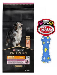 PURINA PRO PLAN Medium/Large Adult 7+ Sensitive Skin OPTIDERMA 14kg + Gummiknochen GRATIS!