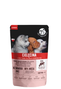 PetRepublic JUNIOR fein gehackte Stücke in milder Sauce - Kalbfleisch 100g für Hunde