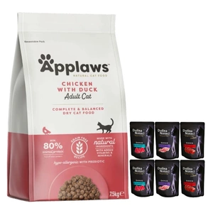 Applaws Trockenfutter für Katzen - Huhn mit Ente und Gemüse 7,5kg + Dolina Noteci Premium MIX 6x85g
