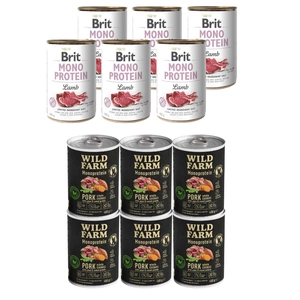 BRIT MONO PROTEIN LAMB 6x400g + Wild Farm Monoprotein Pork 6x400g hypoallergenes Hundefutter