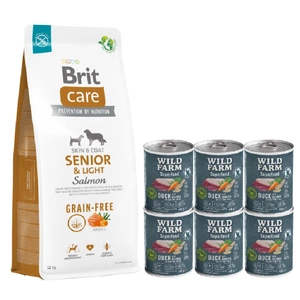 BRIT CARE Dog Grain-free Senior & Light Salmon 12kg + Wild Farm Superfood Duck 6x400g getreidefreies Hundefutter