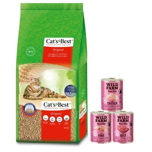 JRS Katzenstreu Cats Best Eko Plus 40l (17,2kg) + WILD FARM Pate MIX 3x400g