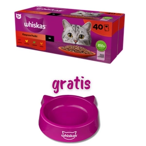 WHISKAS Adult Sachets 40 x 85 g Classic Meals - Nassfutter für ausgewachsene Katzen, in Sauce (Schnitte mit: Rind, Huhn, Lamm, Geflügel) + KATZENNAPF GRATIS!!