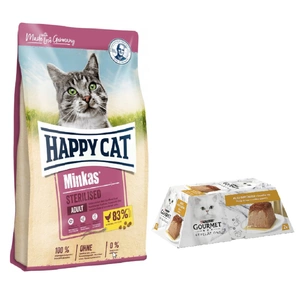 Happy Cat Minkas sterilisiertes Geflügel 10kg + GOURMET Revelations Mousse mit Huhn in einer Kaskade von Sauce 2x57g