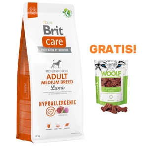 BRIT CARE Dog Hypoallergenic Adult Medium Breed Lamb 12kg + WOOLF Mini Lamb Bone 100g GRATIS!
