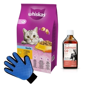 WHISKAS Sterile 14 kg - Trockenfutter für ausgewachsene Katzen nach der Kastration, mit leckerem Huhn & LAB V Lachsöl 250ml + Kämm Handschuh GRATIS!