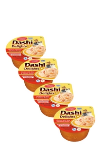Inaba DASHI Ergänzungsfuttermittel für Katzen - Brühe mit Huhn, Thunfisch und Lachsgeschmack 4x70 g