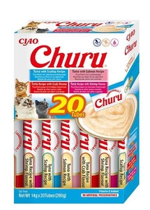 INABA Churu für Katzen - Geschmacksmix mit Thunfisch und Meeresfrüchten 20x14g