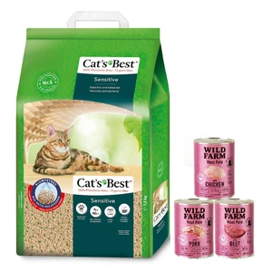 JRS Cats Best Sensitive 20l / 7,2kg + WILD FARM Pate MIX 3x400g