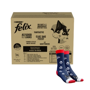 FELIX Fantastic Katzenfutter Auswahl an Geschmacksrichtungen in Gelee 120x85g + Felix Socken GRATIS