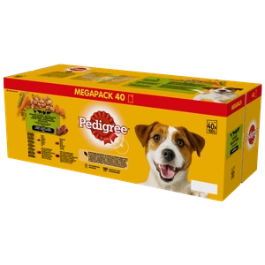 PEDIGREE Adult Beutel 40x100g Gemischte Geschmacksrichtungen - Nassfutter für Hunde (Huhn und Gemüse, Rind und Gemüse, Truthahn und Karotten, Rind und Lamm)