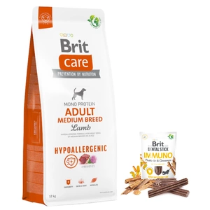 BRIT CARE Dog Hypoallergenic Adult Medium Breed Lamb 12kg + BRIT CARE Dog Dental Stick Immuno -5% billiger!!!