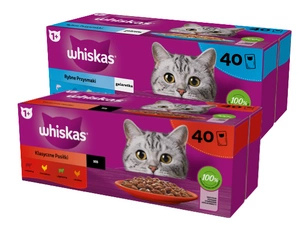 WHISKAS Adult Sachets 40 x 85 g Fishy Treats - Nassfutter für ausgewachsene Katzen, in Gelee + WHISKAS Adult Sachets 40 x 85 g Classic Meals
