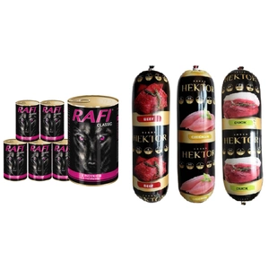 Rafi Classic mit Pute und Karotten in Sauce 6x1240g + Premium Hektor Hundefutter Riegel MIX 3x900g