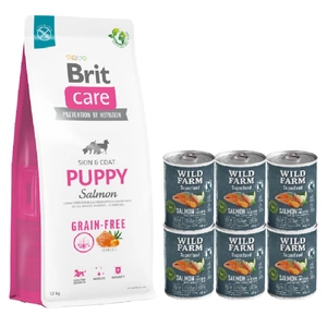 BRIT CARE Dog Grain-free Puppy Salmon 12kg + Wild Farm Superfood Lachs 6x400g getreidefreies Hundefutter