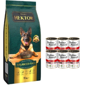 HEKTOR BALANCED Erwachsene 15kg + DOLINA NOTECI Premium reich an Rindfleisch 6x400g
