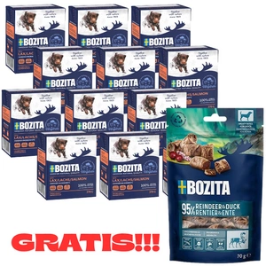 BOZITA Hund: Lachs in Gelee 12x370g + BOZITA Meaty Bites Rentier mit Ente Hundeleckerli 70g GRATIS!