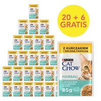CAT CHOW Hairball Katzenfutter mit Huhn und grünen Bohnen in Soße 85g - 20 GRÖSSEN + 6 GRATIS !!!