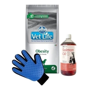 FARMINA Vet Life Dog Obesity 12kg & LAB V Lachsöl 1000ml + Kämm Handschuh GRATIS!