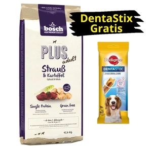 Bosch Plus Adult Ostrich & Potato 12,5 kg + PEDIGREE DentaStix GRATIS!